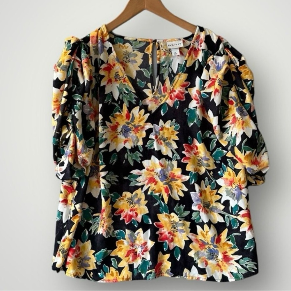 Ava & Viv Floral Blouse - Black, Yellow, Green